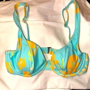 NWOT Ninety-nine women’s blue yellow floral two piece bikini set S beach swim